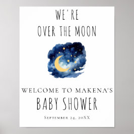 Póster Rótulo de Baby Shower por la luna