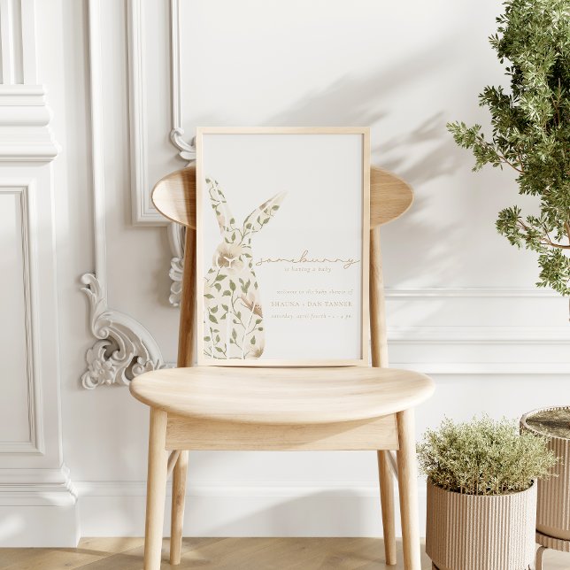 Póster Rótulo de Baby Shower Somebunny Spring Easter Flor (Subido por el creador)