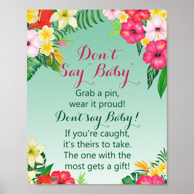 Póster Rótulo de Baby Shower tropical de Luau (Frente)