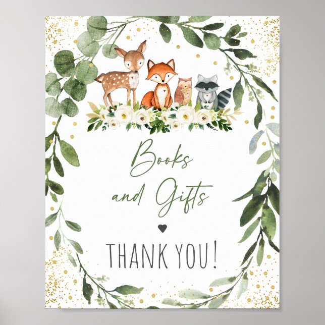 Póster Rótulo de Baby Shower Woodland Books & Gifts (Frente)