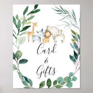 Póster Rótulo de Baby Shower Wreath Foliage de Safari