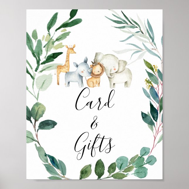 Póster Rótulo de Baby Shower Wreath Foliage de Safari (Frente)