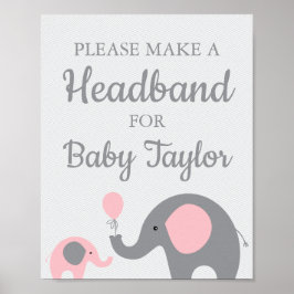 Póster Rótulo de banda de cabeza Baby Shower para elefant