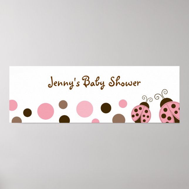 Póster Rótulo de banner Baby Shower de Ladybug Rosa Mod (Frente)