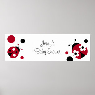 Póster Rótulo de banner de Red Ladybug Polka Dot Baby Sho