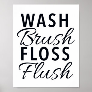 Póster Rótulo DE Baño WASH BRUSH FLOSS FLUSH