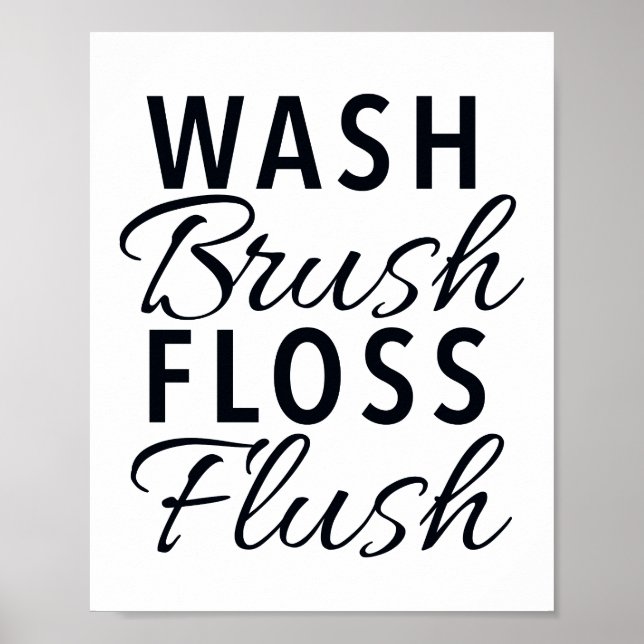 Póster Rótulo DE Baño WASH BRUSH FLOSS FLUSH (Frente)