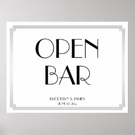 Póster Rótulo de bar abierto Art Deco Gatsby Silver Boda