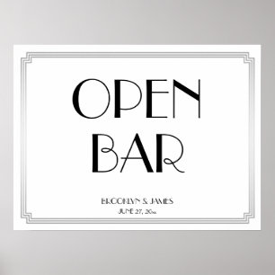 Póster Rótulo de bar abierto Art Deco Gatsby Silver Boda 