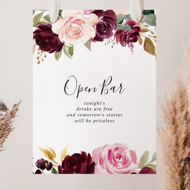 Póster Rótulo de bar abierto con Boda botánico floral rús (Subido por el creador)