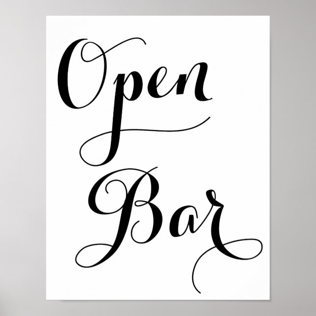 Póster Rótulo De Bar Abierto De Boda Blanco Y Negro (Frente)