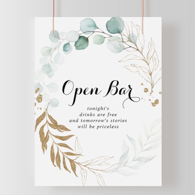 Póster Rótulo de bar abierto de Boda de oro de Eucalyptus (Subido por el creador)