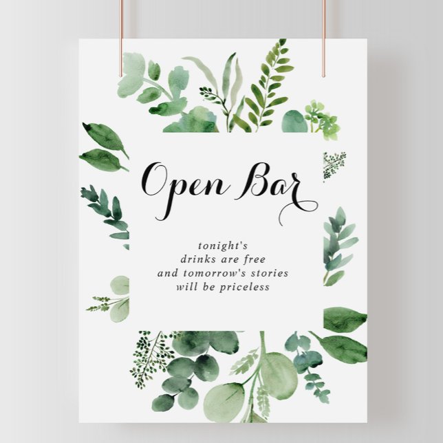 Póster Rótulo de bar abierto de Boda verde Eucalyptus (Subido por el creador)