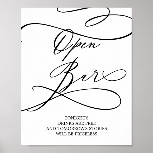 Póster Rótulo de bar abierto de caligrafía romántica (Frente)