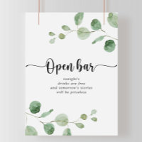 Rótulo de bar abierto del Boda Green Delight Eucal