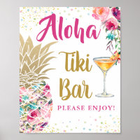 Rótulo de bar Aloha Tropical Pineapple Floral Rosa