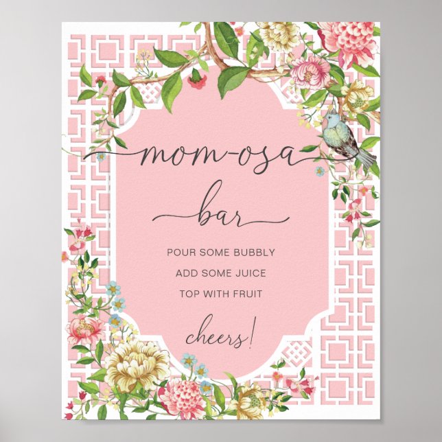 Póster Rótulo de bar Baby Shower Mom-osa Chinoiserie colo (Frente)