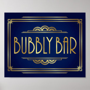 Póster Rótulo de BAR BARRA de  Navy Gold Art Deco Imprimi