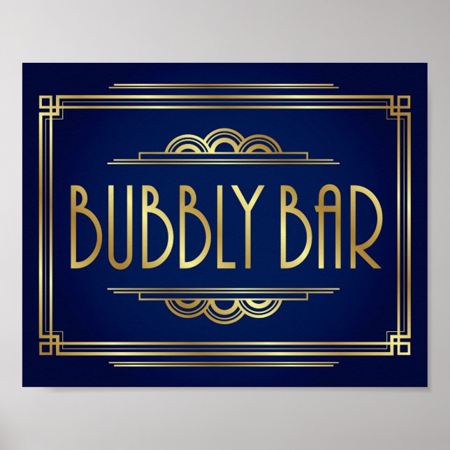 Póster Rótulo de BAR BARRA de  Navy Gold Art Deco Imprimi (Frente)