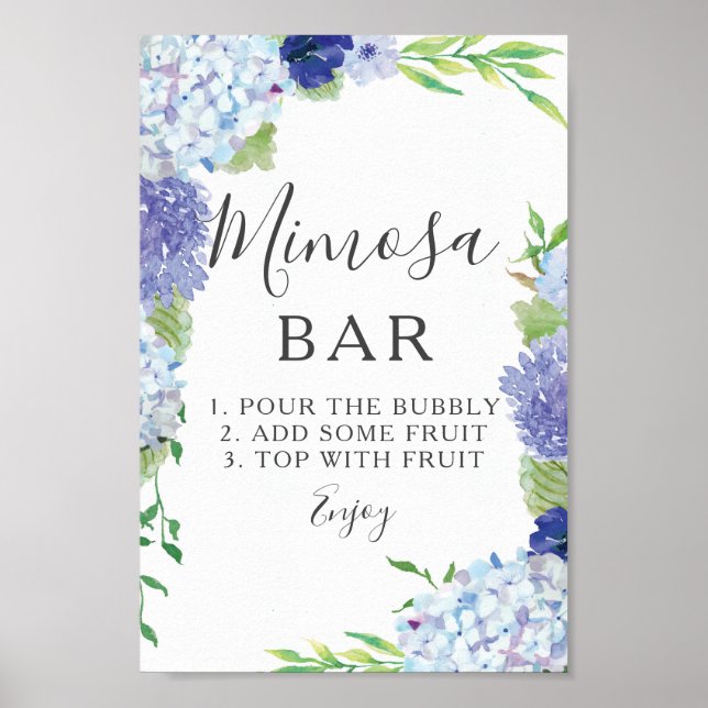 Póster Rótulo de bar Blue Hydrangea Mimosa (Frente)