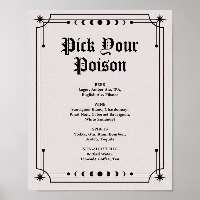Póster Rótulo de bar Boda Dark Moody Halloween (Frente)