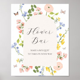 Póster Rótulo de bar con flores de color de agua romántic