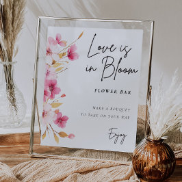 Póster Rótulo de bar de flores amor en ducha de novia en 