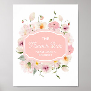 Póster Rótulo de bar de flores con ducha de novia rosa