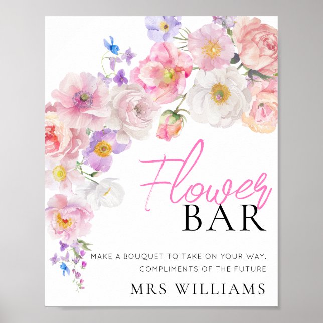 Póster Rótulo De Bar De Flores Florales Rosa Eloise (Frente)