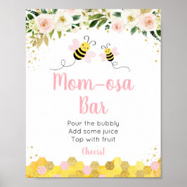Póster Rótulo de bar Mimosa Baby Shower floral Bee Pink G