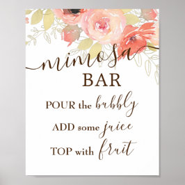 Póster Rótulo de bar Mimosa, Boda de oro y rosas rosadas