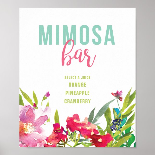 Póster Rótulo de bar Mimosa con ducha tropical de novia f (Frente)