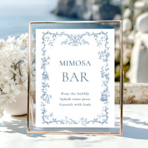 Póster Rótulo de bar Mimosa con flores azules de color ve