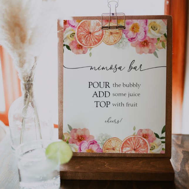 Póster Rótulo de bar Mimosa con flores de cítricos rosas (Subido por el creador)