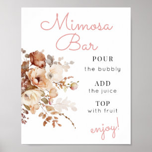 Póster Rótulo de bar Mimosa con flores de flores silvestr