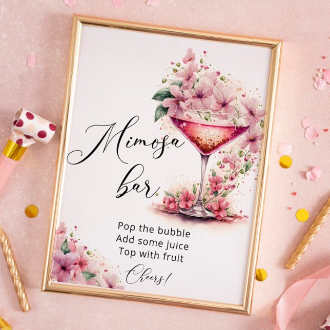 Póster Rótulo de bar Mimosa con flores rosadas de Petales (Subido por el creador)