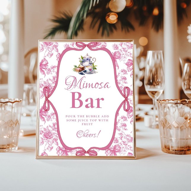 Póster Rótulo de bar Mimosa Fiesta de té con flores silve (Subido por el creador)