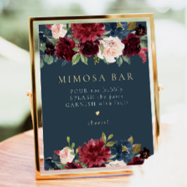 Póster Rótulo de bar Mimosa floral floral azul de la Mari