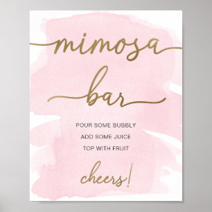 Póster Rótulo de bar Mimosa Gold color de agua rosa