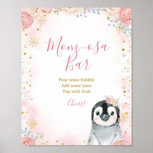 Póster Rótulo de bar Momosa, chica Penguin Winter Snowfla (Frente)