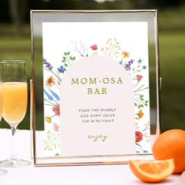 Póster Rótulo de bar Momosa de Baby Shower con flores sil