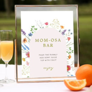 Póster Rótulo de bar Momosa de Baby Shower con flores sil