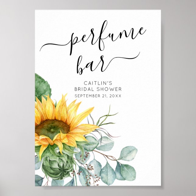 Póster Rótulo de bar Perfume con ducha de novia girasol (Frente)