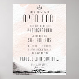 Póster Rótulo de barra abierta boda 18x24