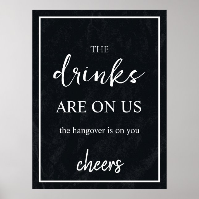 Póster Rótulo de barra abierta minimalista Boda negro (Frente)