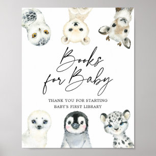 Póster Rótulo De Bebés En Baby Shower De Animales Árticos
