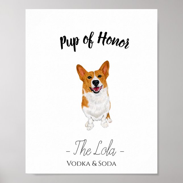 Póster Rótulo de bebida Boda Corgi (Frente)