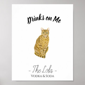 Póster Rótulo de bebida con firma para gato naranja
