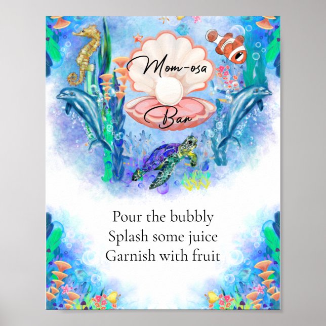 Póster Rótulo de bebida Momosa Bar Animals Ocean Sea (Frente)