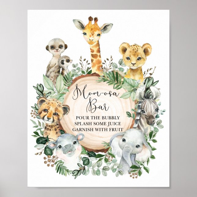 Póster Rótulo de bebida Momosa Bar Animals Rustic Jungle  (Frente)